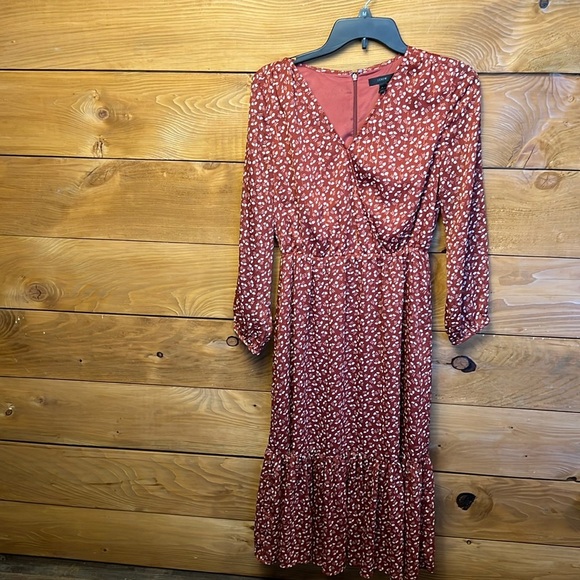 J. Crew Dresses & Skirts - Womens J.Crew Midi rust.orange wrap dress 2 long sleeve v-neck floral metallic